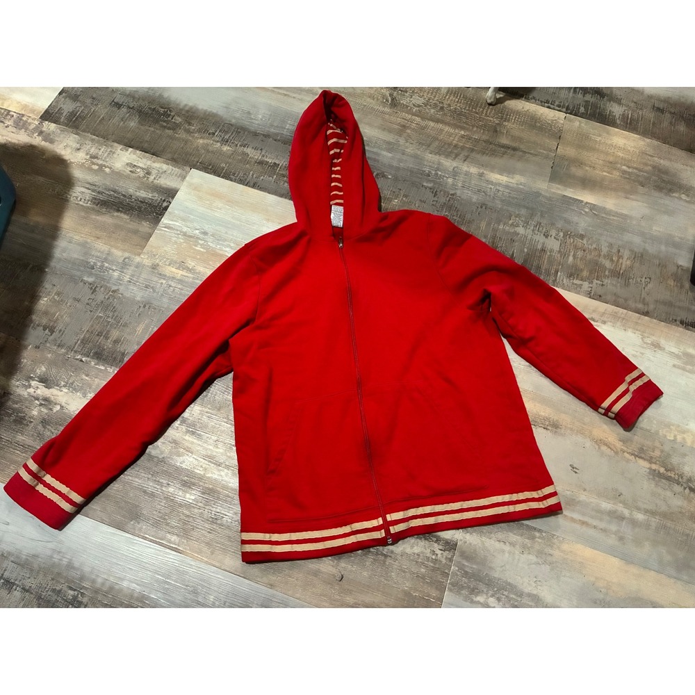 Sag Harbor Sport Petite Red Zip Up Hoodie Sweatshirt Tan Stripes PL